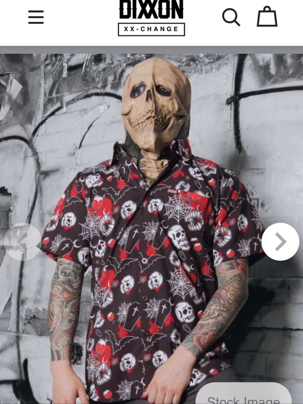 DIXXON - THE HALLOW Black & Red Skull Print Short-Sleeve Men’s Shirt